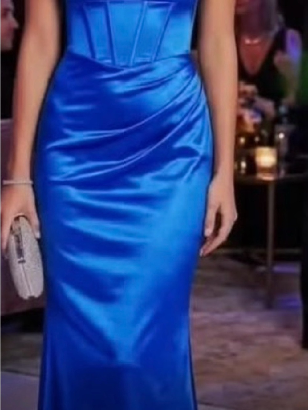Macy's Satin Strapless Gown in Royal Blue